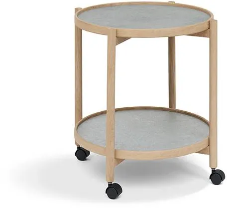 Thomsen Furniture James Serviertisch - Eiche/Steinoptik dunkelgrau/Granitgrau Stein Ø50 cm