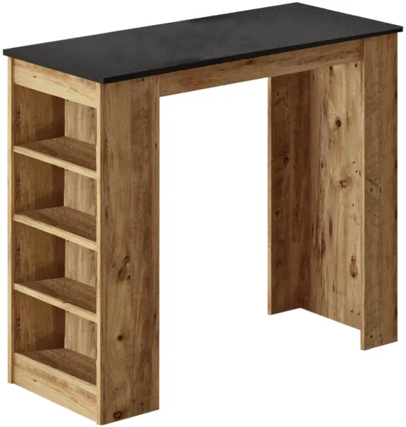 NORDVÄRK ST1 Bartisch mit 3 Regalen – naturfarbenes und schwarzes Melamin (120x51,6)