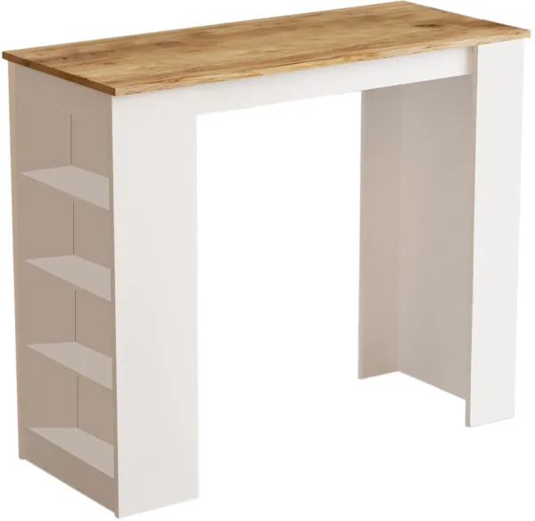 NORDVÄRK ST1 Bartisch mit 3 Regalen – weiß und natur Melamin (120x51,6)