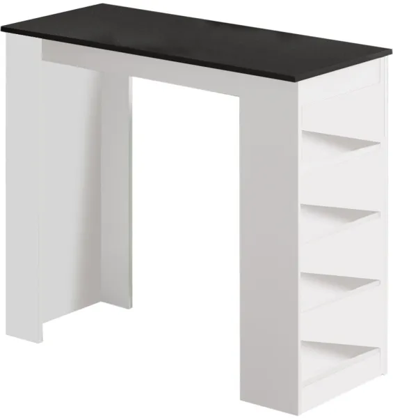 NORDVÄRK ST1 Bartisch mit 3 Regalen – weiß und schwarz Melamin (120x51,6)