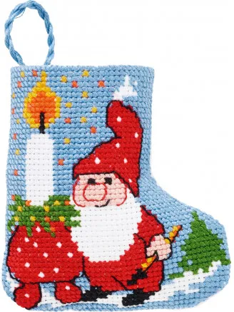 Permin Stickset Weihnachtsstrumpf Wichtel mit Kerze 7x8cm