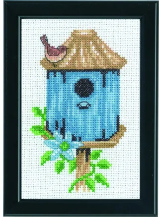Permin Stickset Vogelhaus Blau 9x14cm