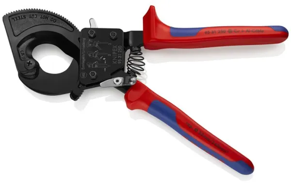 Knipex Kabelschere (Ratschenmechanismus) schwarz lackiert, mit Mehrkomponenten-Griff 250 mm