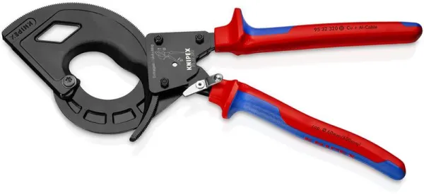 Knipex Kabelschneider (Ratschenprinzip, 3-stufig) schwarz brüniert, mit Mehrkomponenten-Griff 320 mm