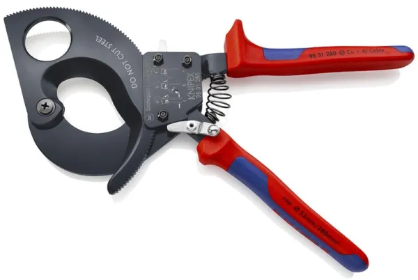 Knipex Kabelschere (Ratschenmechanismus) schwarz lackiert, mit Mehrkomponenten-Griff 280 mm