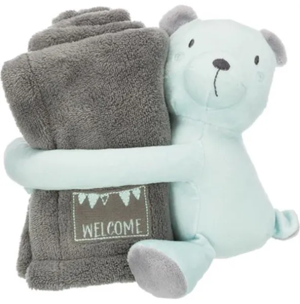 Trixie Junior Kuschelset Decke/Teddybär Plüsch 75 × 50 cm grau/mint