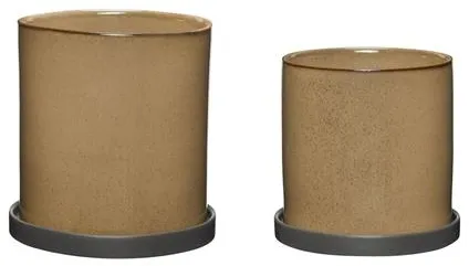 Hübsch Era Blumentopf Beige Set aus 2 Stück.