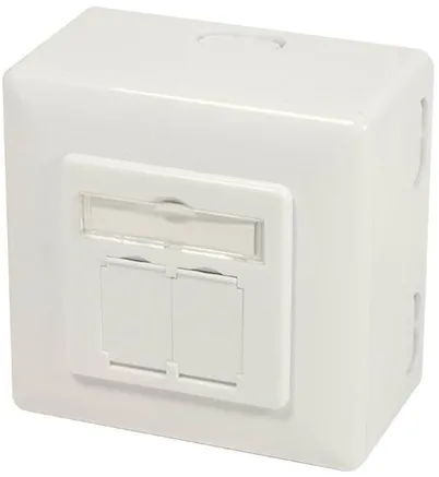 LogiLink NP0124 Cat.6A Wanddose 2 x RJ45 geschirmt mit Unterputzgehäuse reinweiß